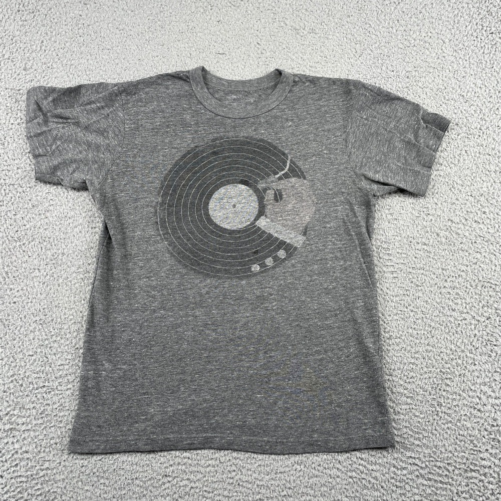 Record Graphic Short Sleeve Crew Neck Heathered T-Shirt Mens M Gray Vinyl